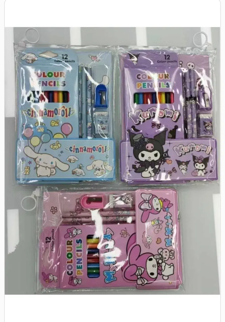 Zestaw Papeterii dla Dzieci 12 el. Sanrio Cinnamoroll Kuromi Mix