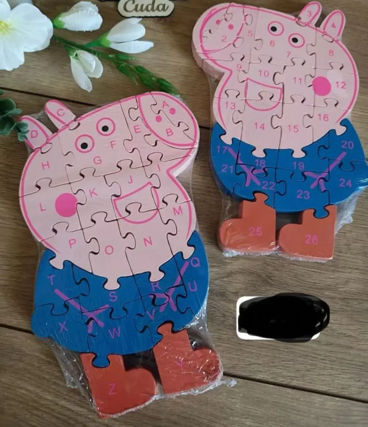 Zabawka Puzzle Peppa Pig Drewniane - Alfabet i Cyfry 12szt