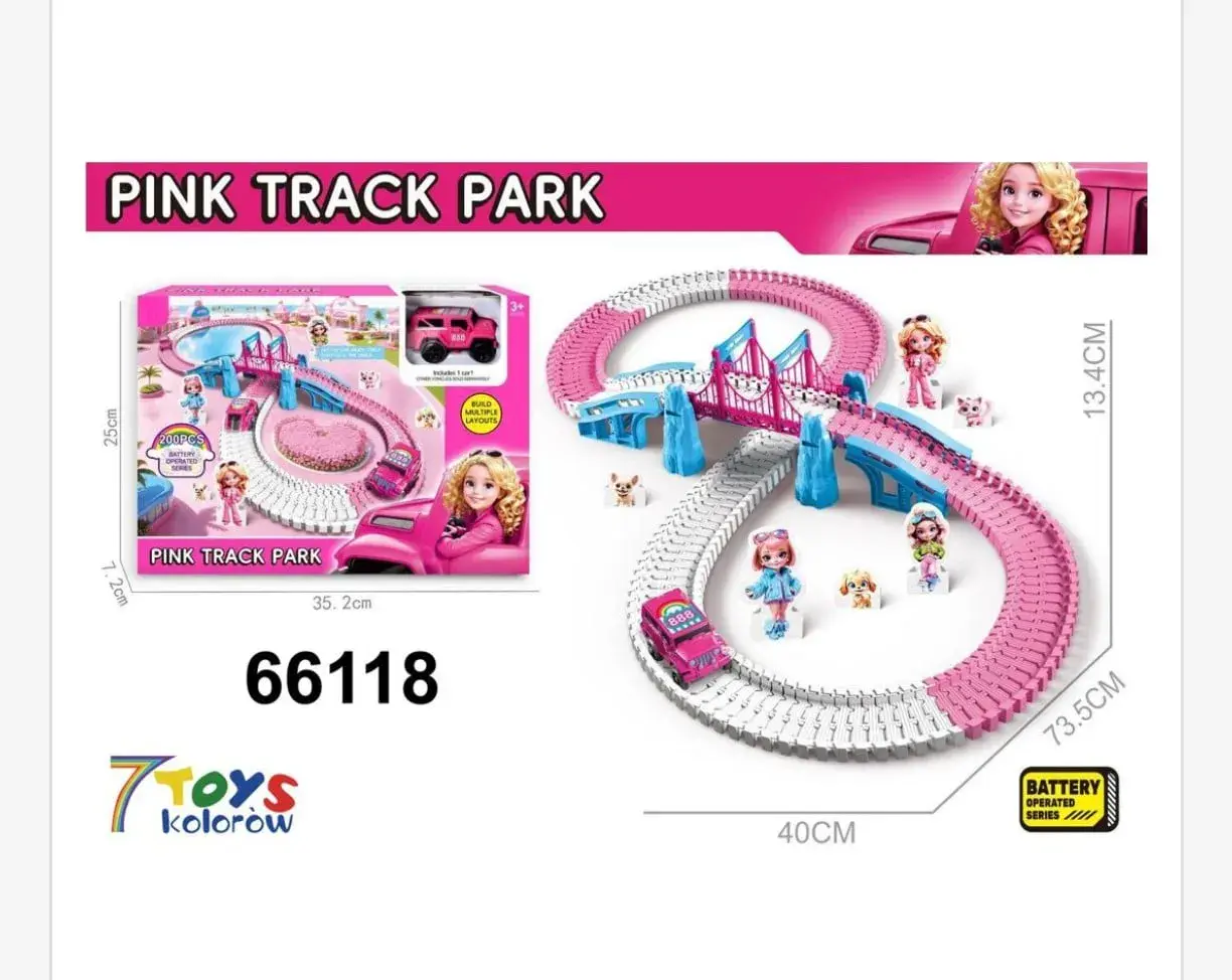 Zabawki Pink Track Park - Elastyczny Tor Wyścigowy 200 el. z Autkiem