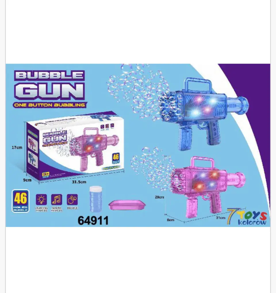 Pistolet do baniek Bubble Gun One Button 46 otworów Światło Dźwięk