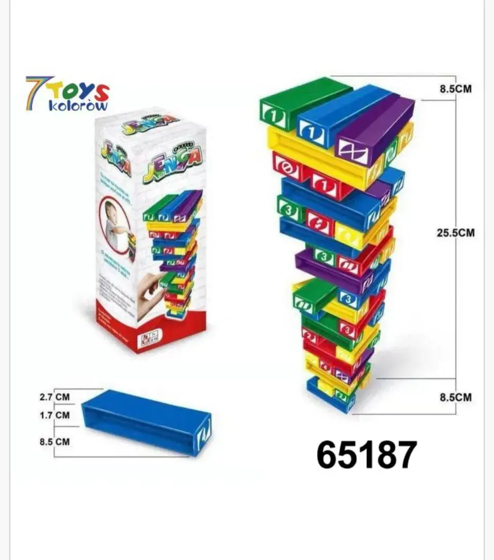 Zabawka Gra Logiczna Jenga Kolorowa Wieża 25,5cm 6 szt.