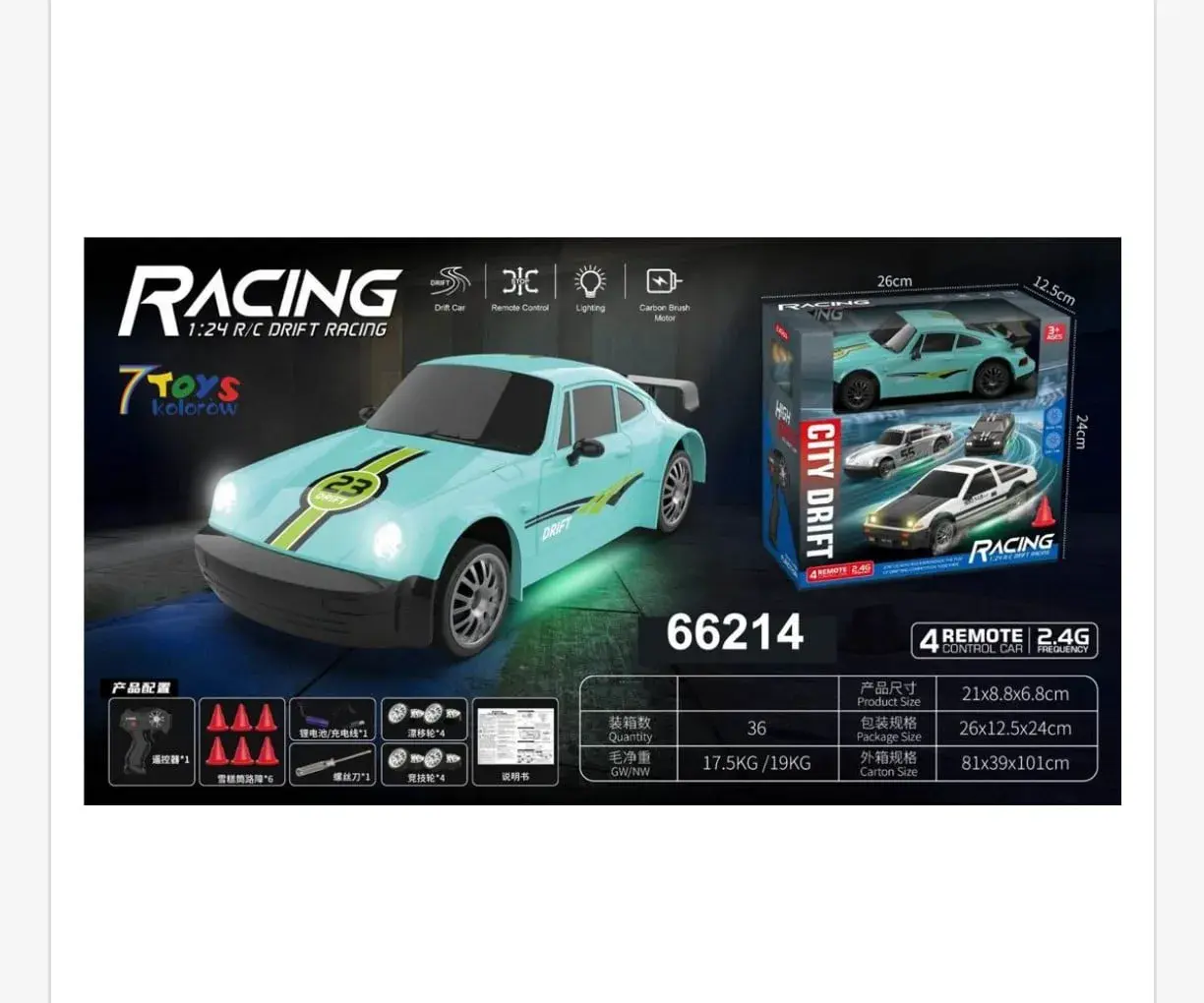 Sterowany Samochód Racing Car 1:24 Drift RC z oświetleniem LED