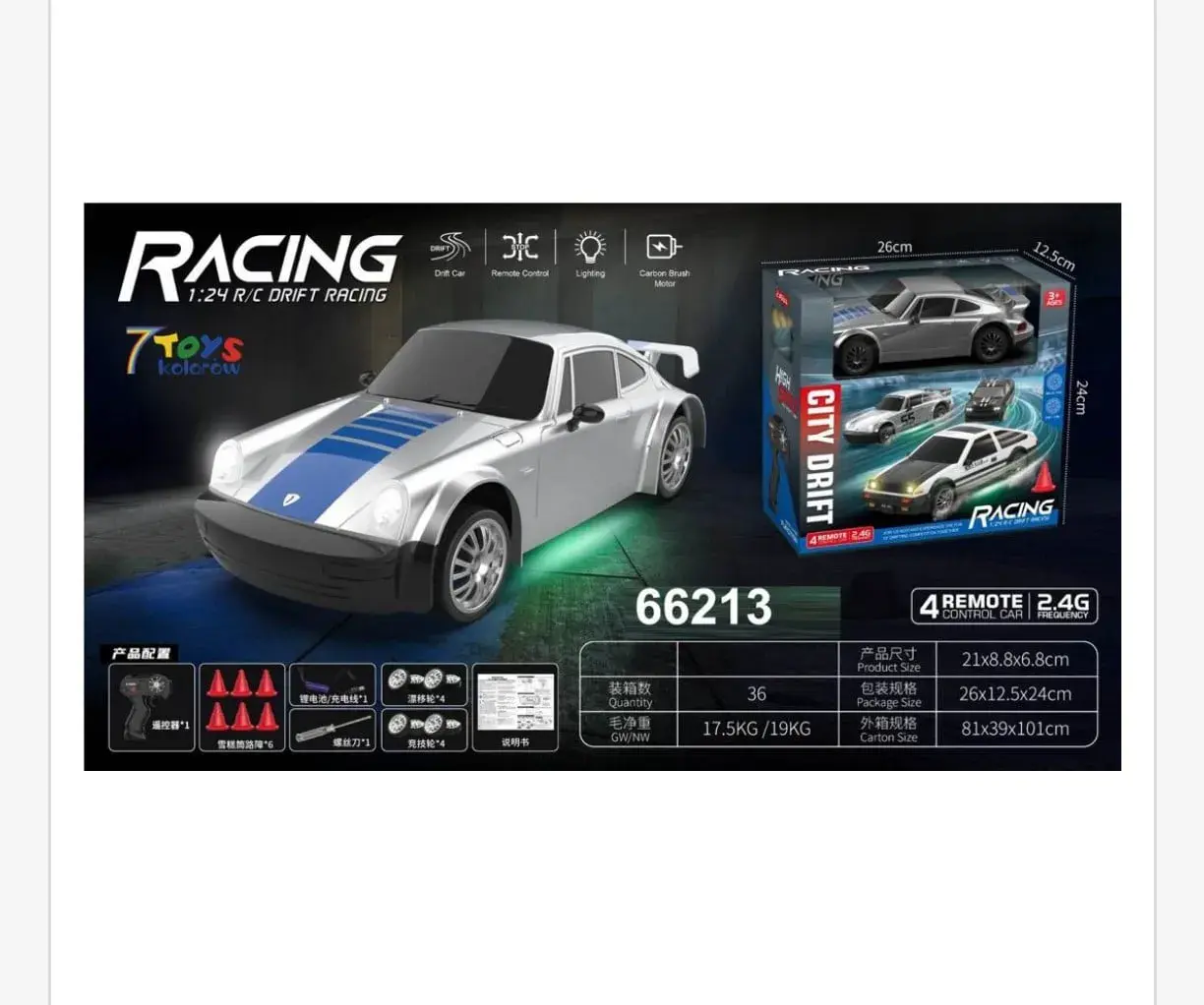 Sterowany Samochód Racing Car 1:24 Drift RC 2.4GHz Srebrny