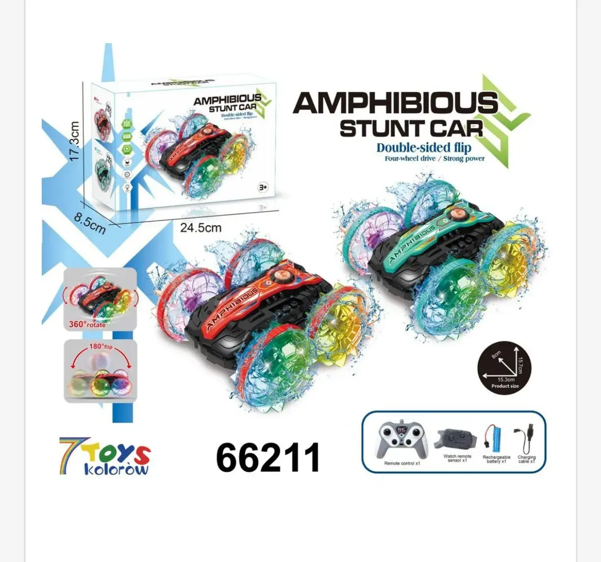 Sterowany Samochód Stunt Car Amfibia 4WD 360° Mix 15cm