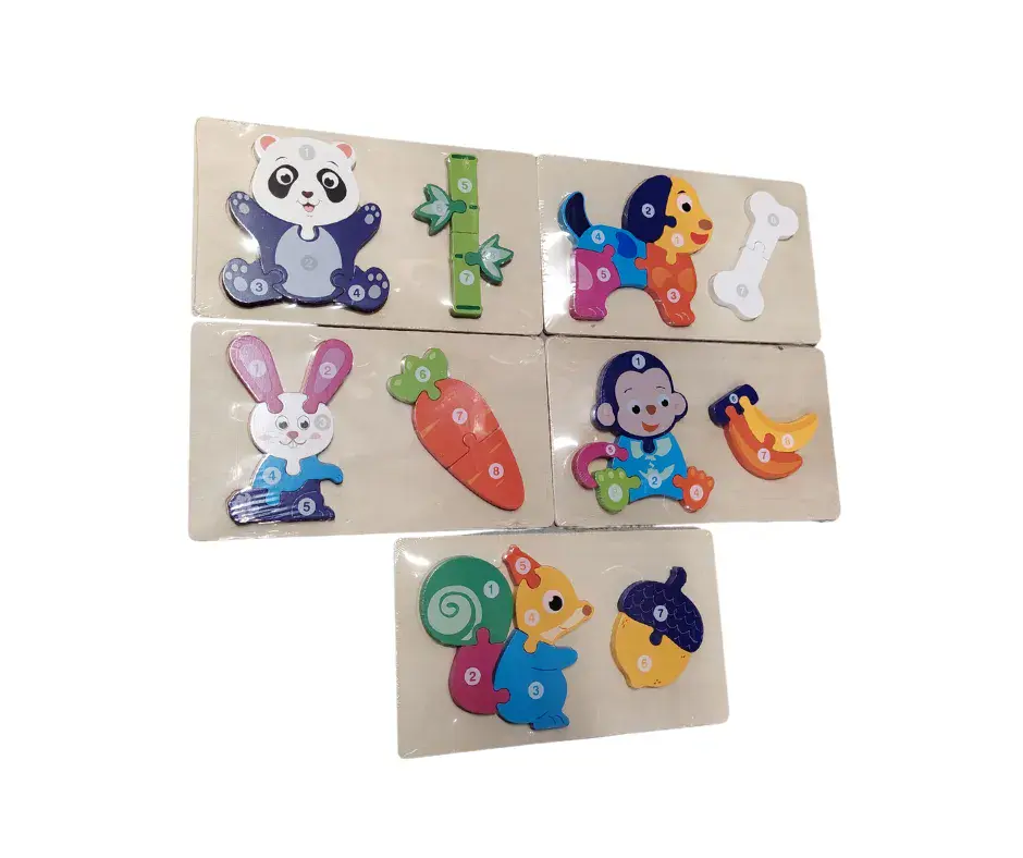 Drewniane Puzzle Edukacyjne Zwierzęta z Numerami 12 szt Mix