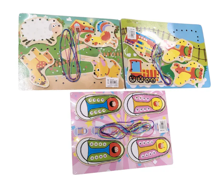 Zabawka Drewniane Puzzle Przeplatanka Sznurowanka Mix 12 szt.
