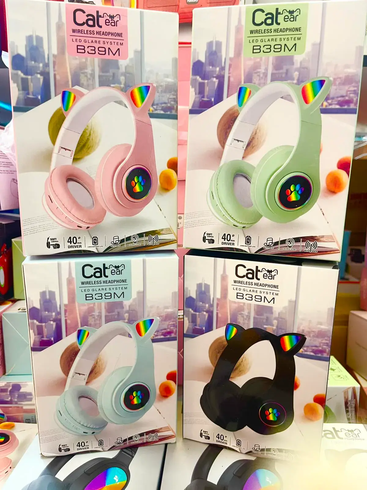 Słuchawki Bezprzewodowe BLUETOOTH Cat Ear B39M LED Mix 6szt