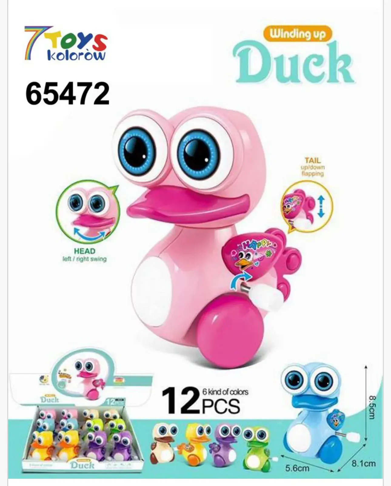 Nakręcana Kaczka Duck Muzyk 8.5cm 12szt 12 kolorów