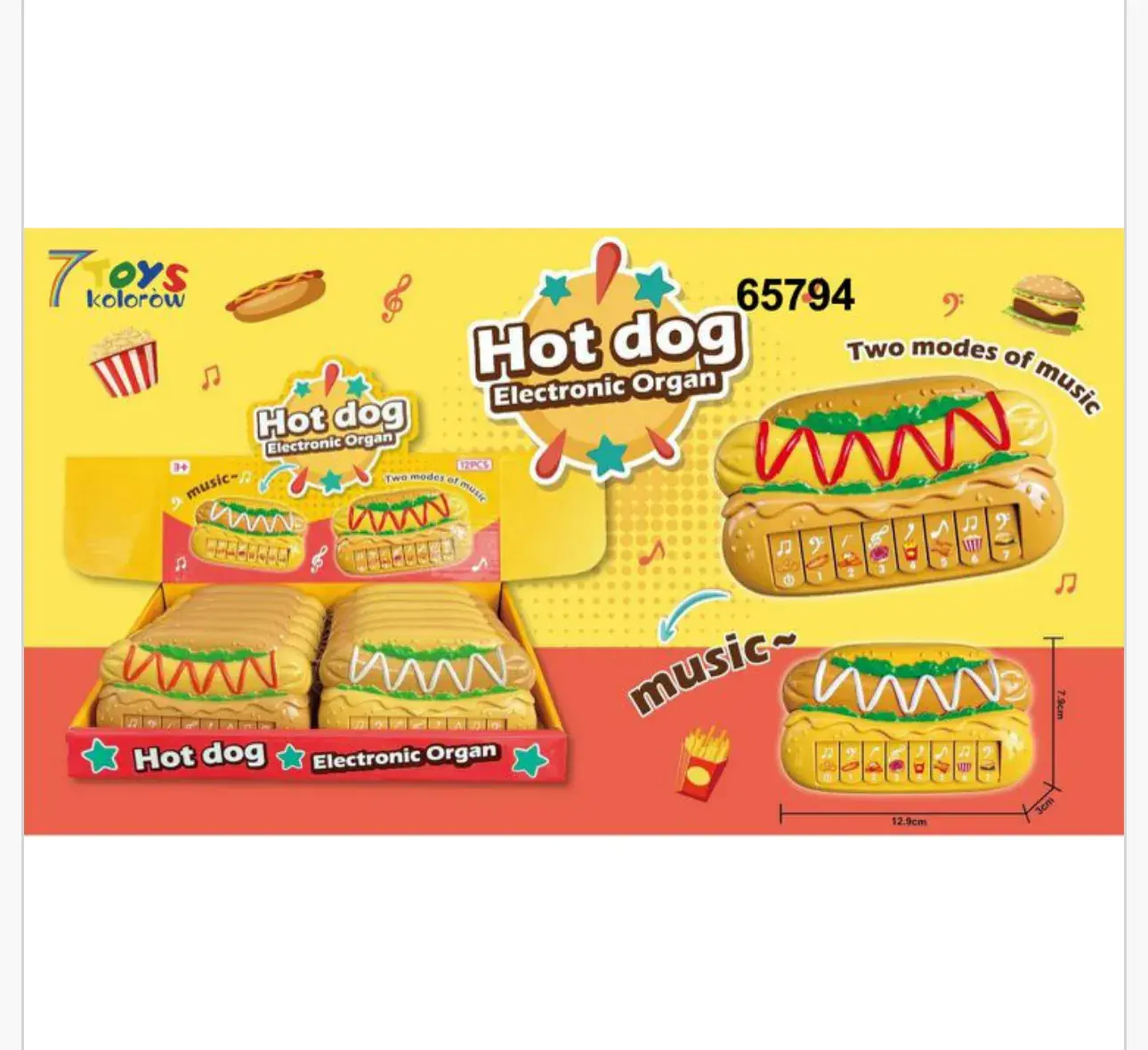 Zabawkowe pianinko Hot Dog Electronic Organ 12,9cm 12szt