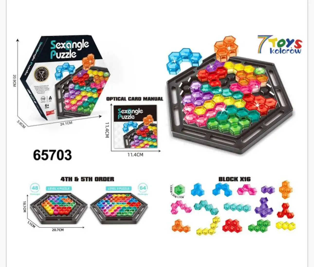 Gra Logiczna Sexangle Puzzle - Układanka 16 Elementów, 12 szt.