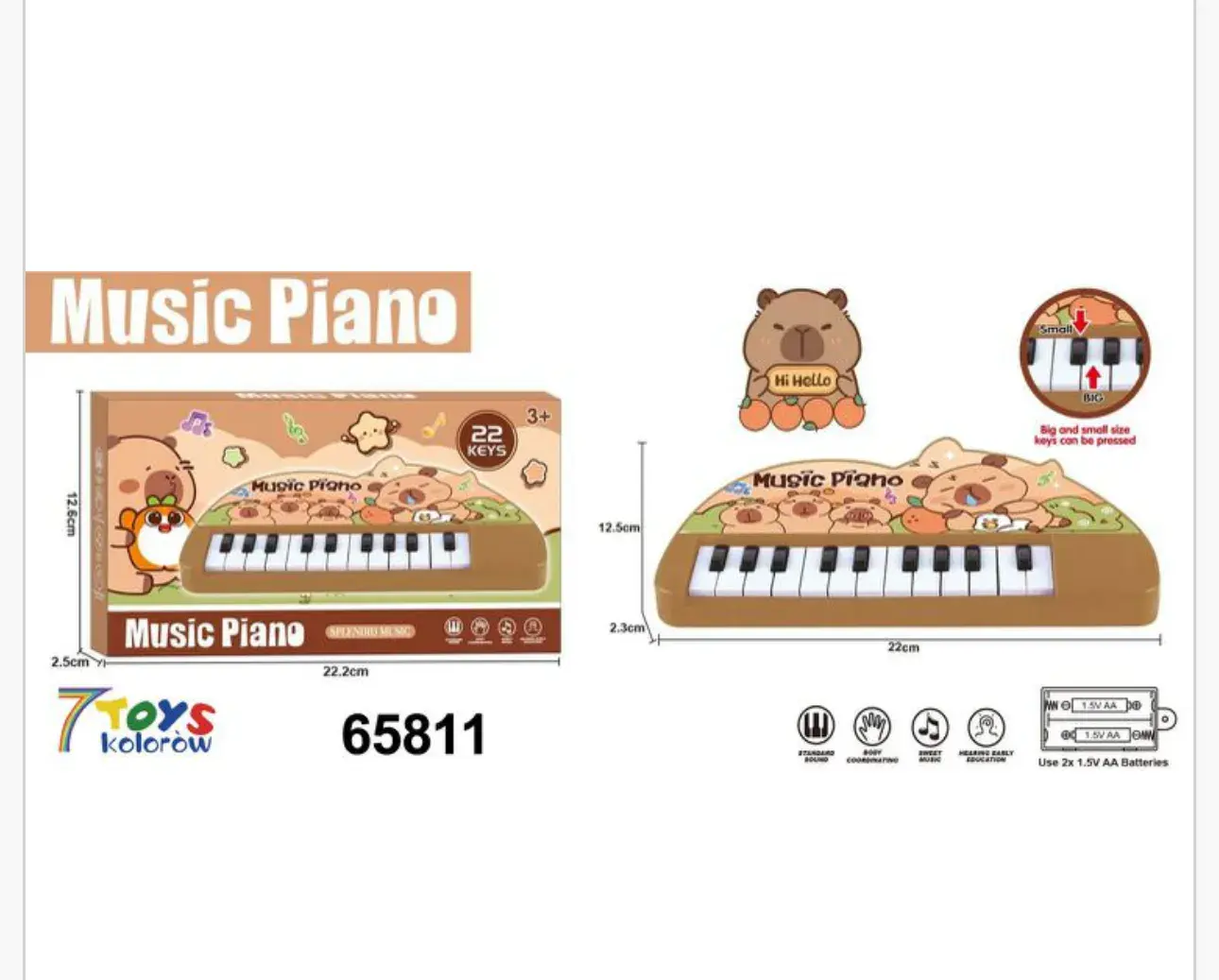 Zabawkowe Piano Kapibara 22 Klawisze 22cm - Instrument Muzyczny