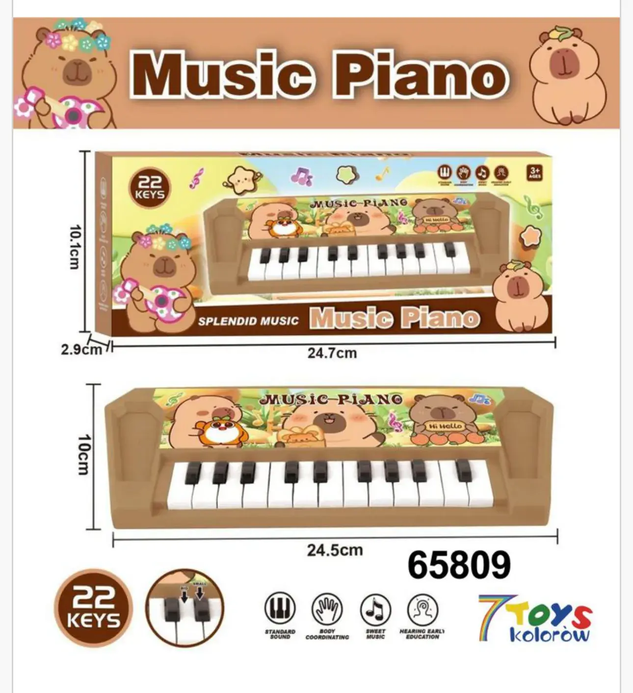 Zabawkowe Piano Kapibara 22 Klawisze 24.5cm