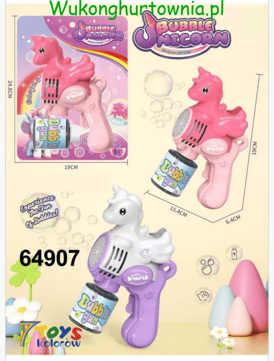 Maszyna do baniek pistolet Jednorożec 19cm Bubble Unicorn
