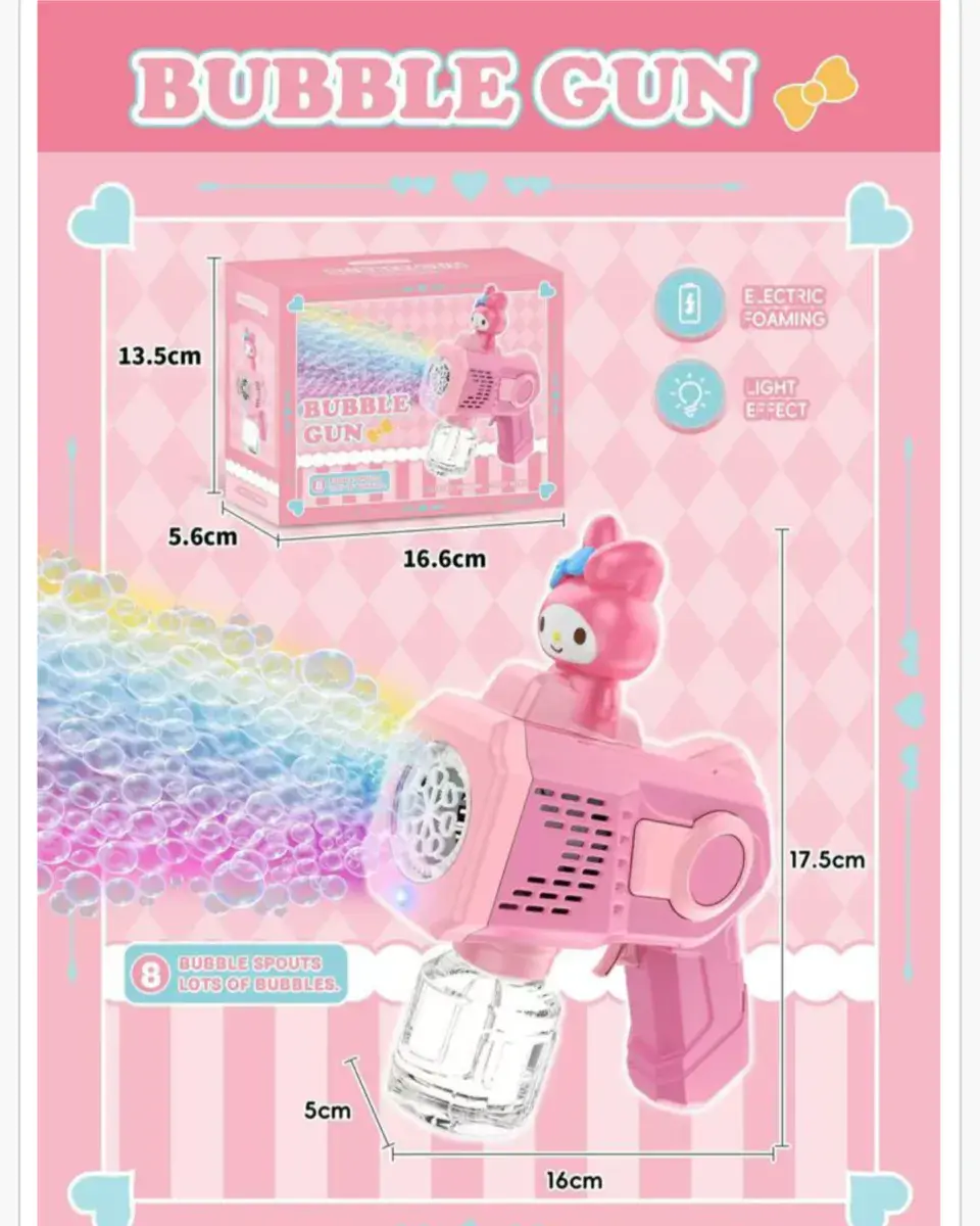 Pistolet do Baniek Elektryczny Różowy Królik 16cm 8 Otworów LED