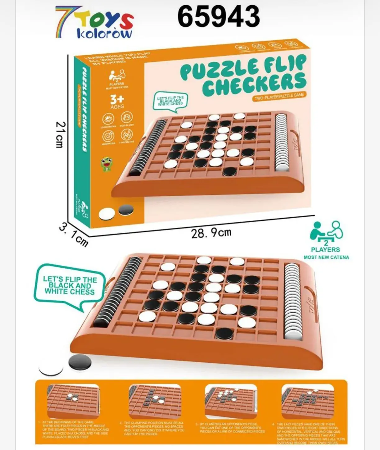 Gra logiczna Puzzle Flip Checkers 28,9x21cm - 2 graczy