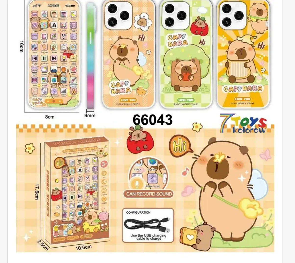 Zabawka Telefon Kapibara Interaktywny USB 16x8cm 12szt