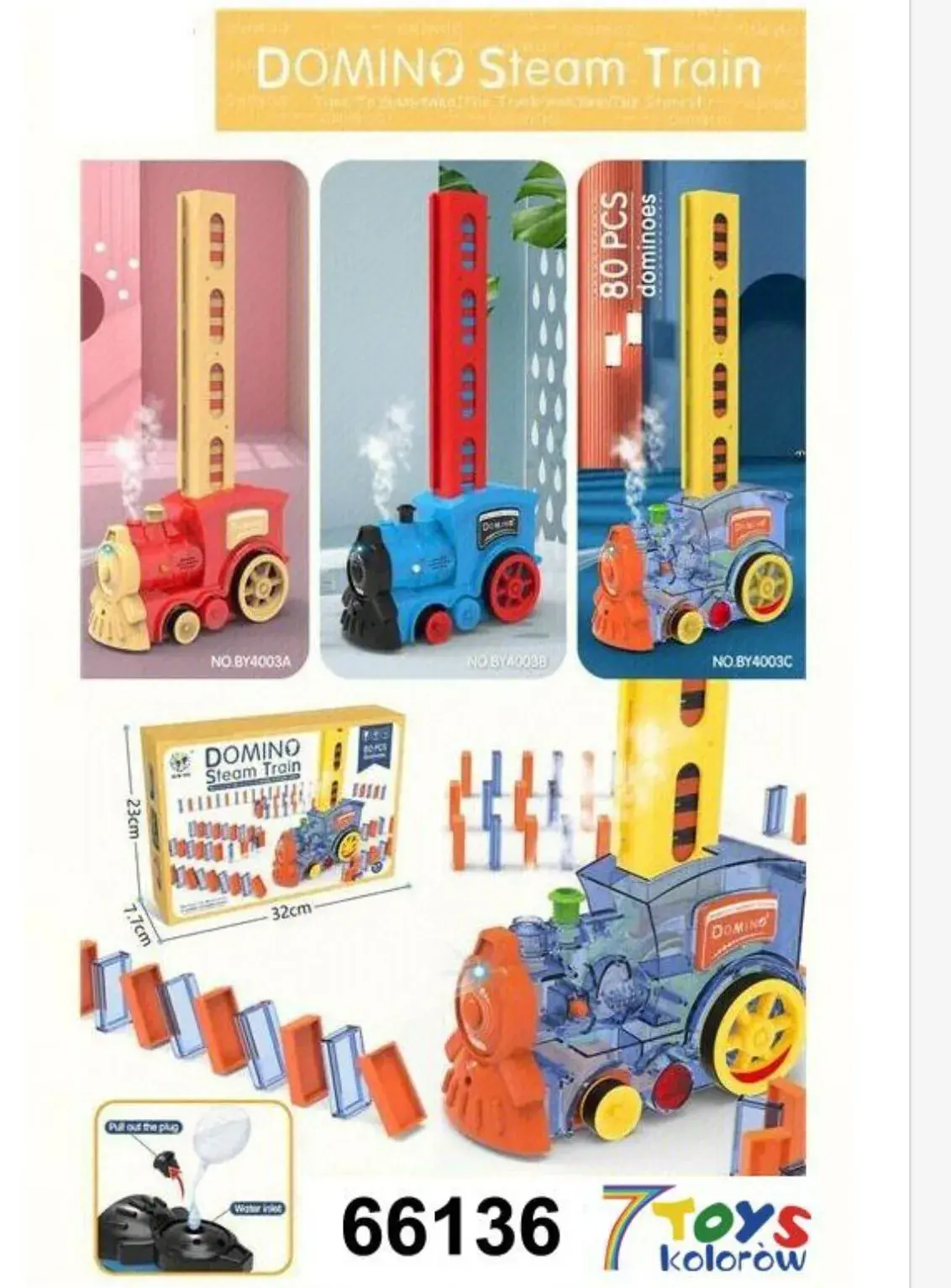 Lokomotywa Pociąg Domino Steam Train z Parą i Światłem, 80 el.