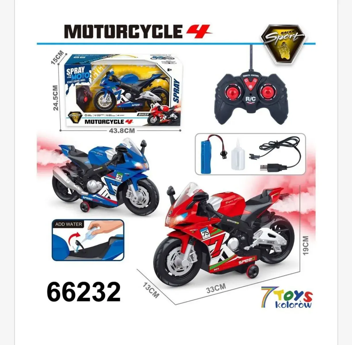 Sterowany Motocykl Top Model R/C z Efektem Pary 33cm Mix