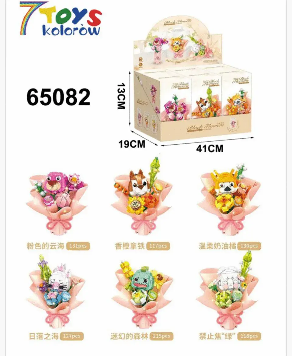 Klocki Kwiaty Bukiety ze Zwierzątkami 6 szt. Display