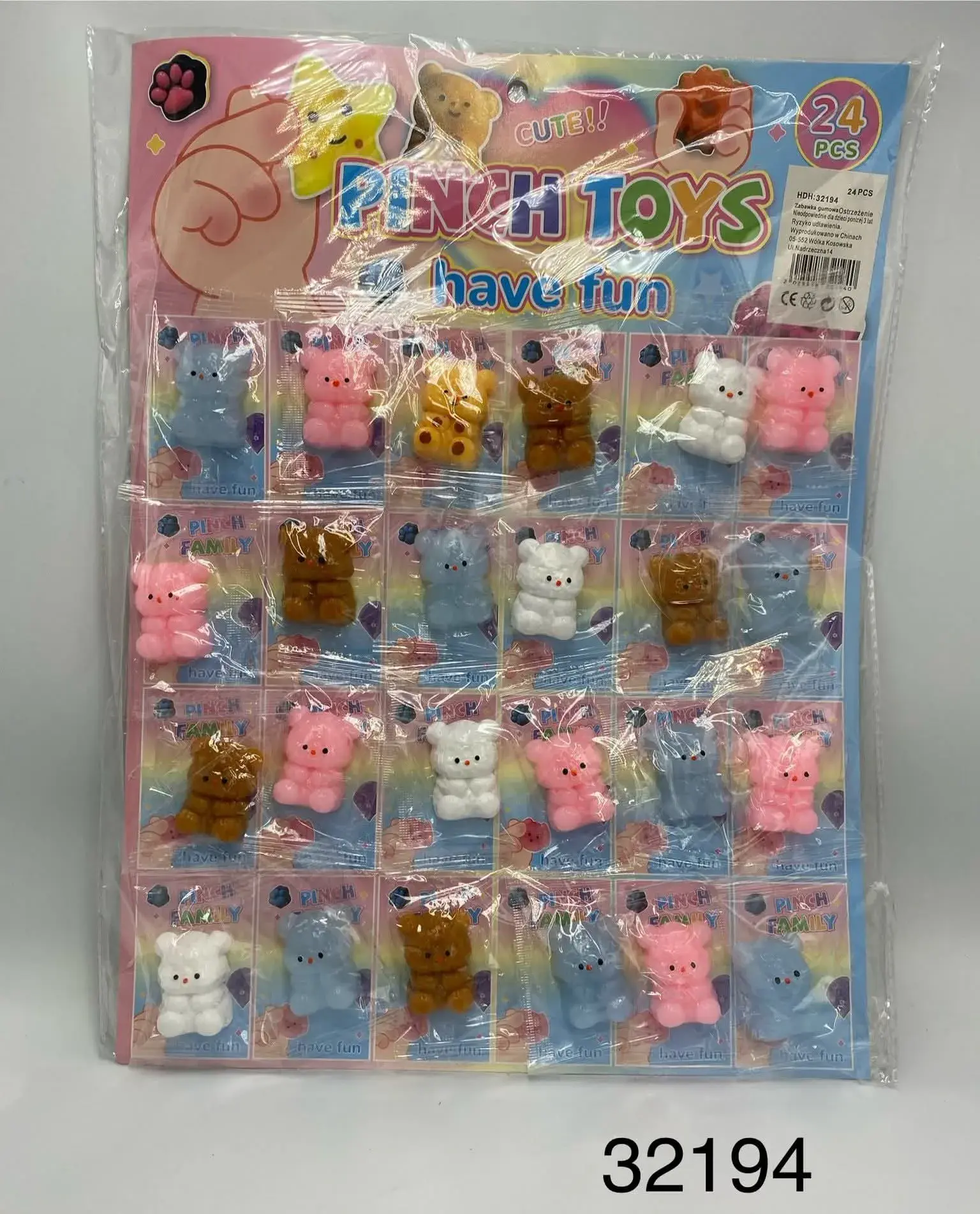 Zestaw Pinch Toys Gniotki Misie 24 szt. - Kolorowe Mini Zabawki
