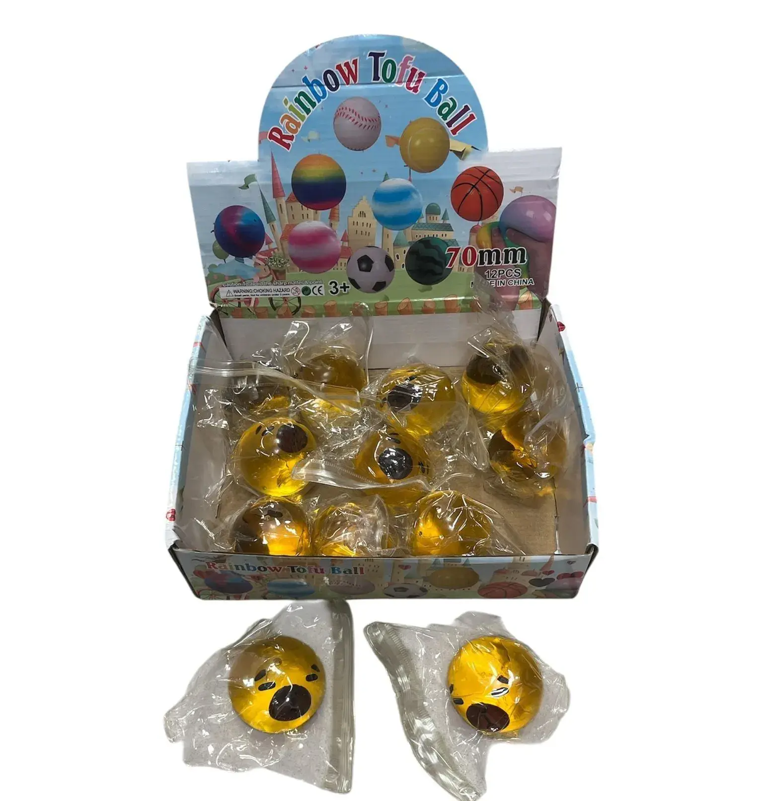 Gniotek Antystresowy Rainbow Tofu Ball 70mm - Żółta Buźka