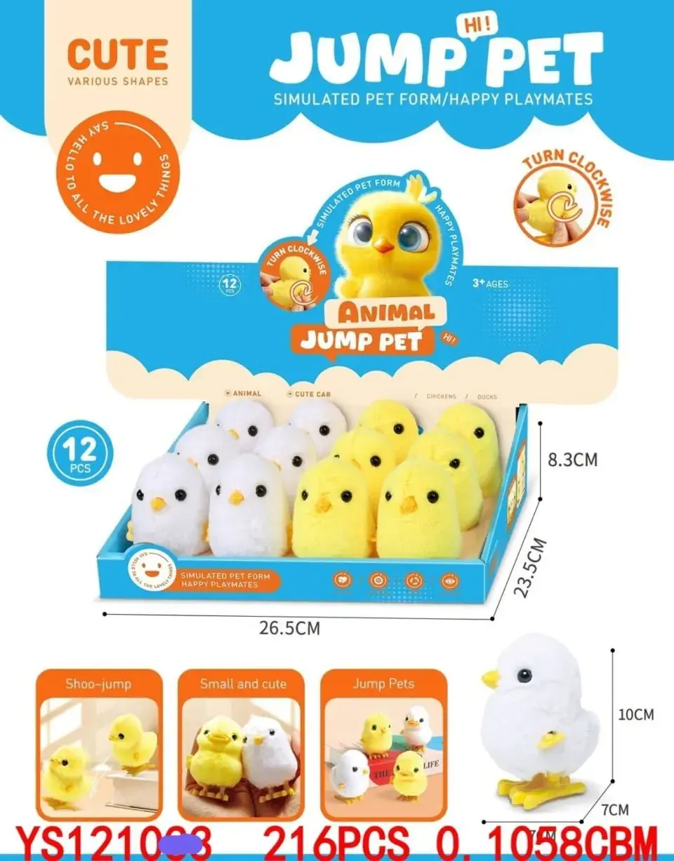 Zabawka Jump Pet Nakręcany Kurczak 10cm, 12 sztuk