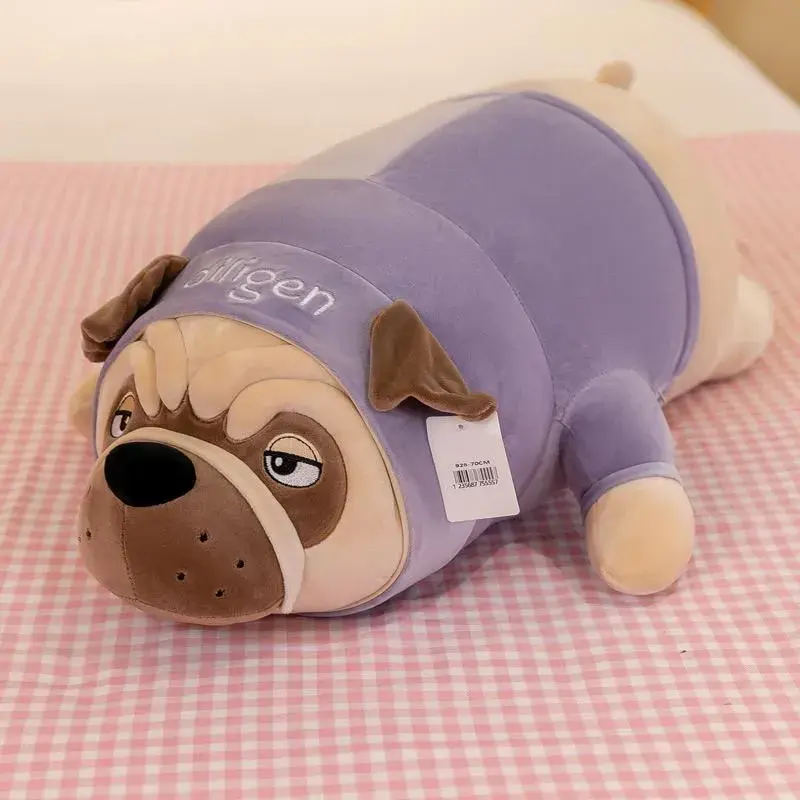 Maskotka Pluszowa Pies Mops 70cm w Fioletowej Bluzie