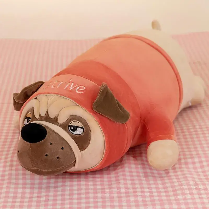 Maskotka Pluszowa Pies Mops w Pomarańczowej Bluzie 50cm