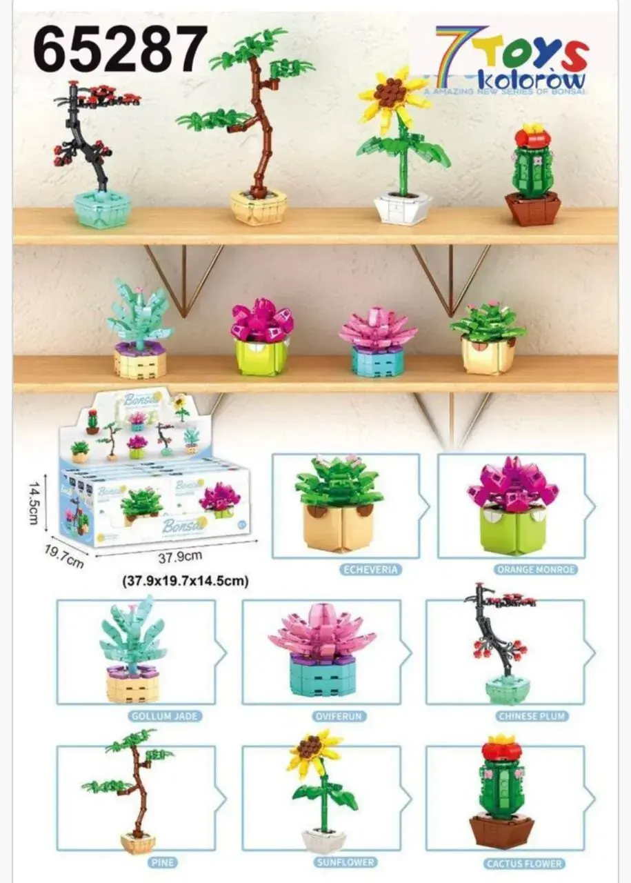 Klocki Kwiaty Bonsai 7 Kolorów, 8 sztuk, mix wzorów roślin