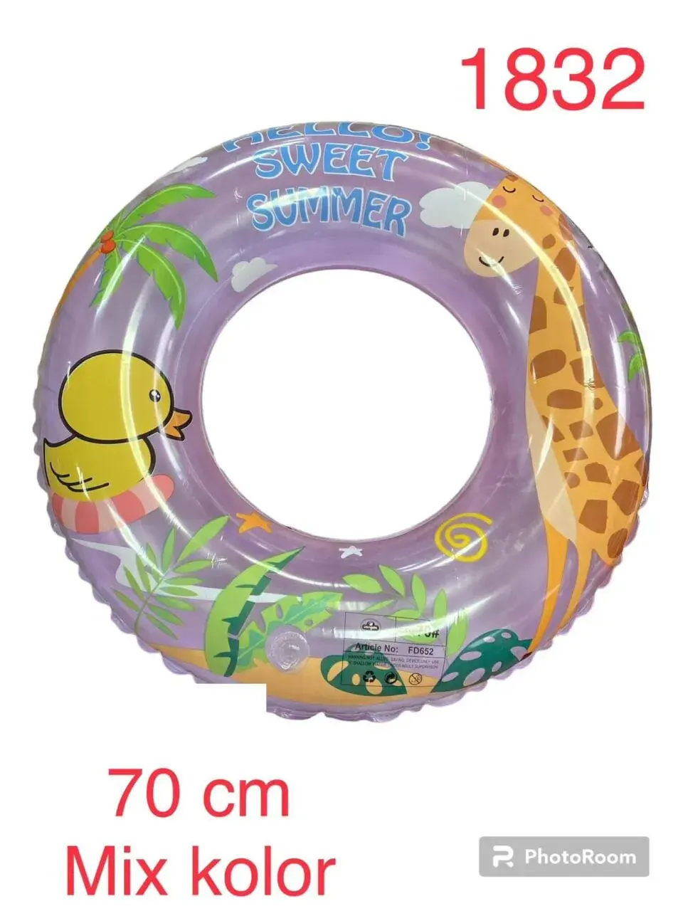 Koło dmuchane 70cm Sweet Summer wz. żyrafy i kaczki, mix kolorów