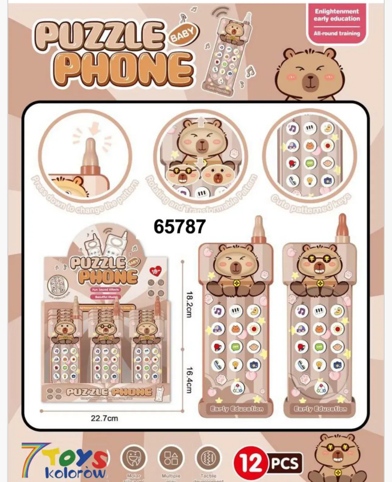 Telefon Zabawkowy Puzzle Kapibara 18.2cm Interaktywny 12szt