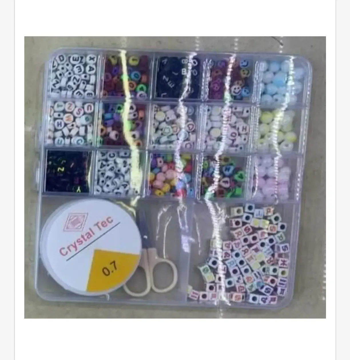 Zestaw koraliki DIY Crystal Tec z literkami i akcesoriami, 12 szt.