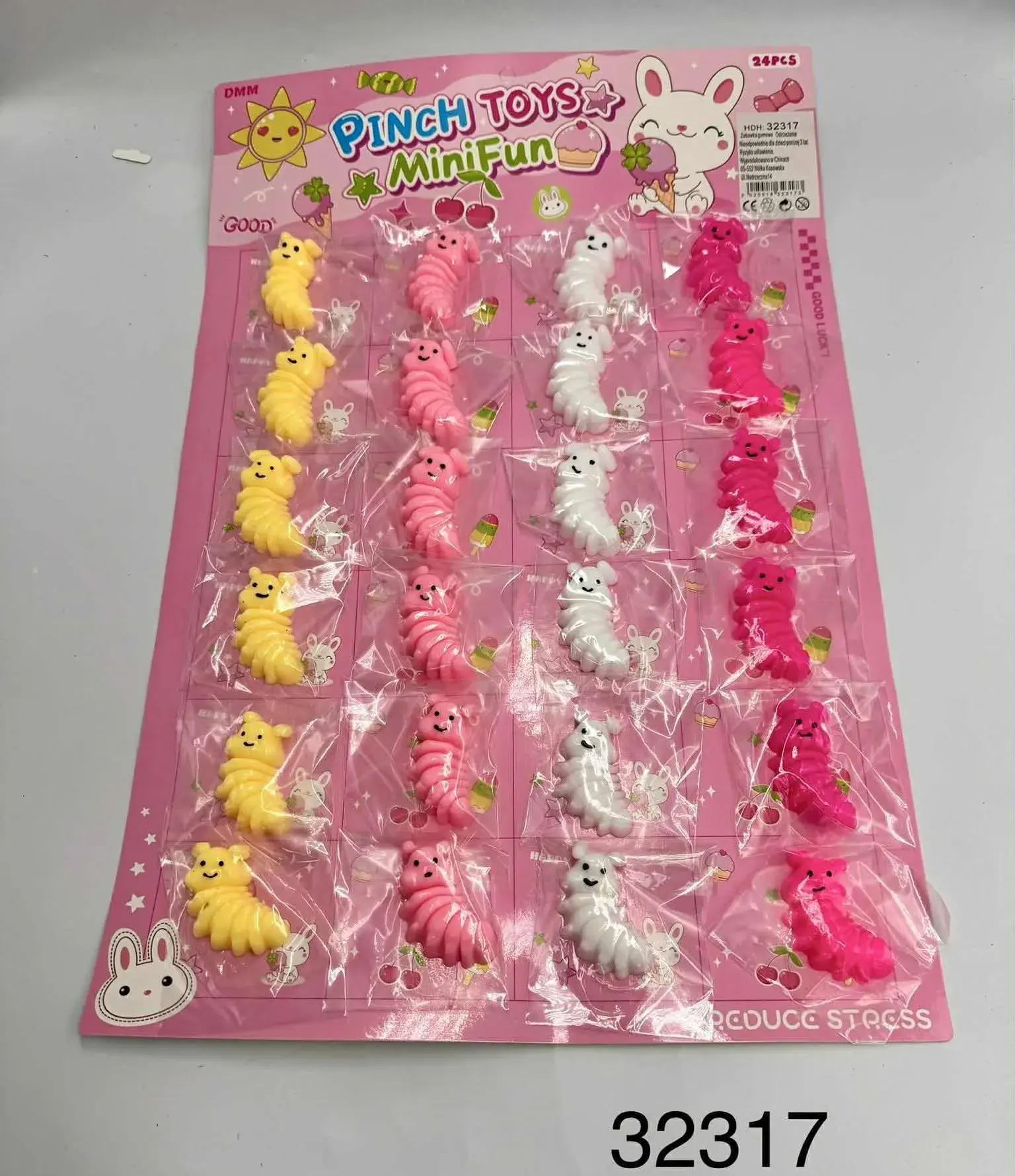 Zestaw 12 szt. Squeeze Pinch Toys Mini Fun Gniotki Gąsienice