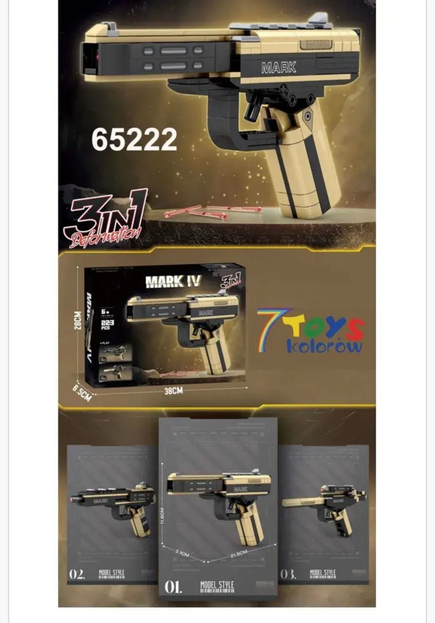 Klocki Pistolet Mark IV 223PCS Zestaw 3w1 Piaskowy 21,5cm