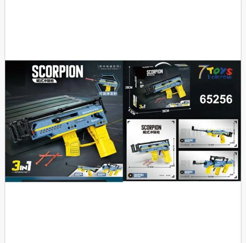 Klocki Pistolety Scorpion 3w1 258 el. Strzelający pistolet maszynowy