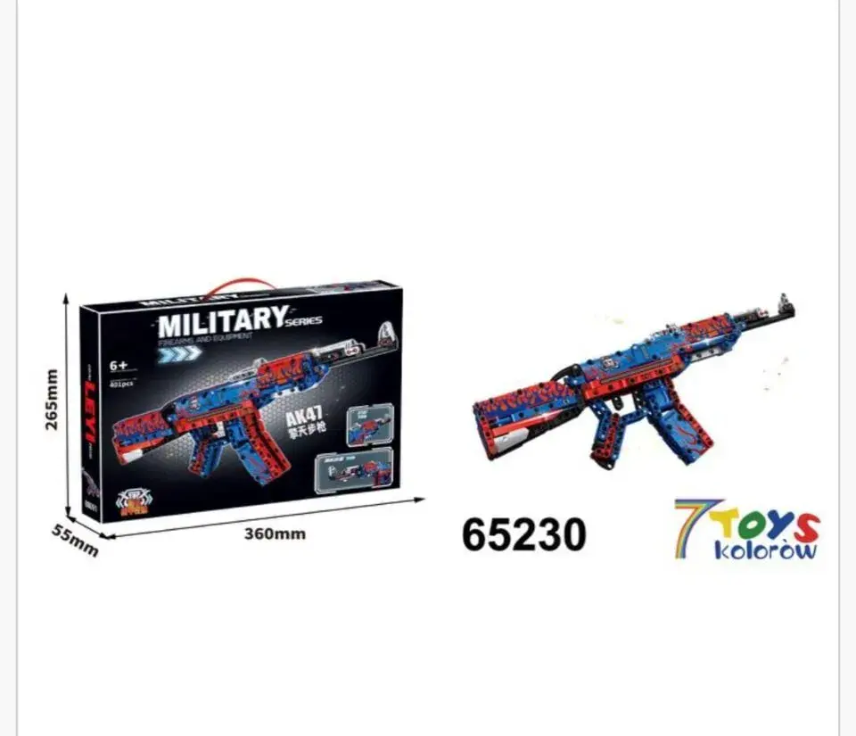 Klocki Pistolety Military 401PCS Karabin AK47 Niebiesko-Czerwony