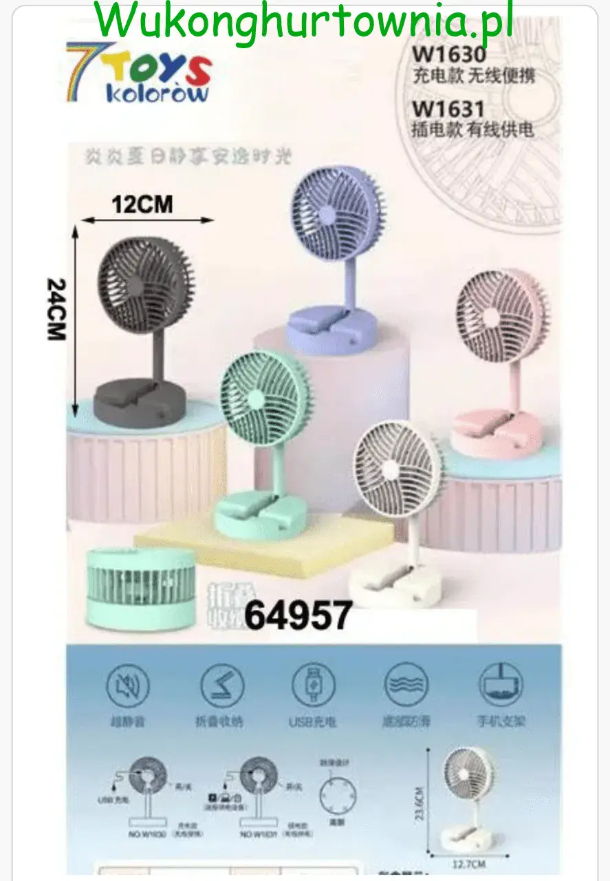 Mini Wiatrak Elektryczny Składany 24cm USB Mix Kolorów