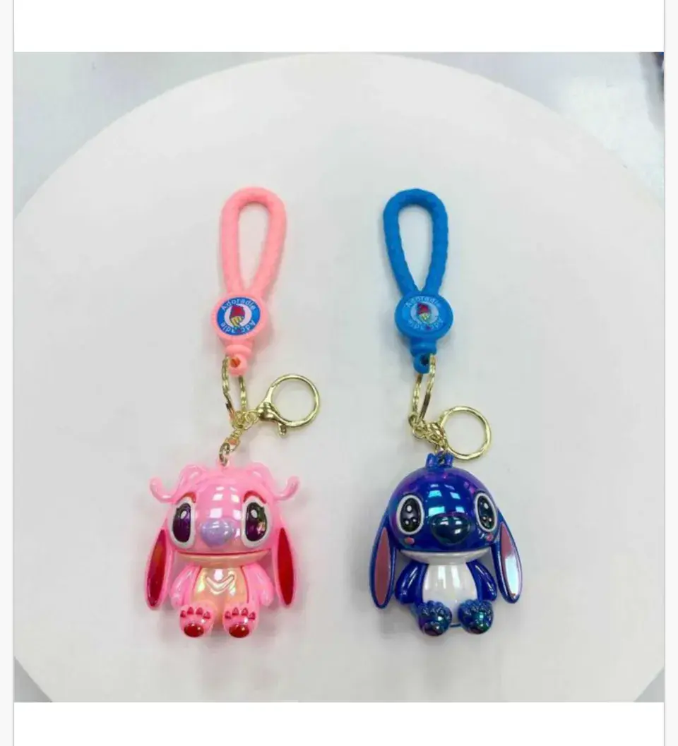 Brelok do Kluczy Stitch i Angel, Błyszcząca Figurka z Paskiem, 24szt