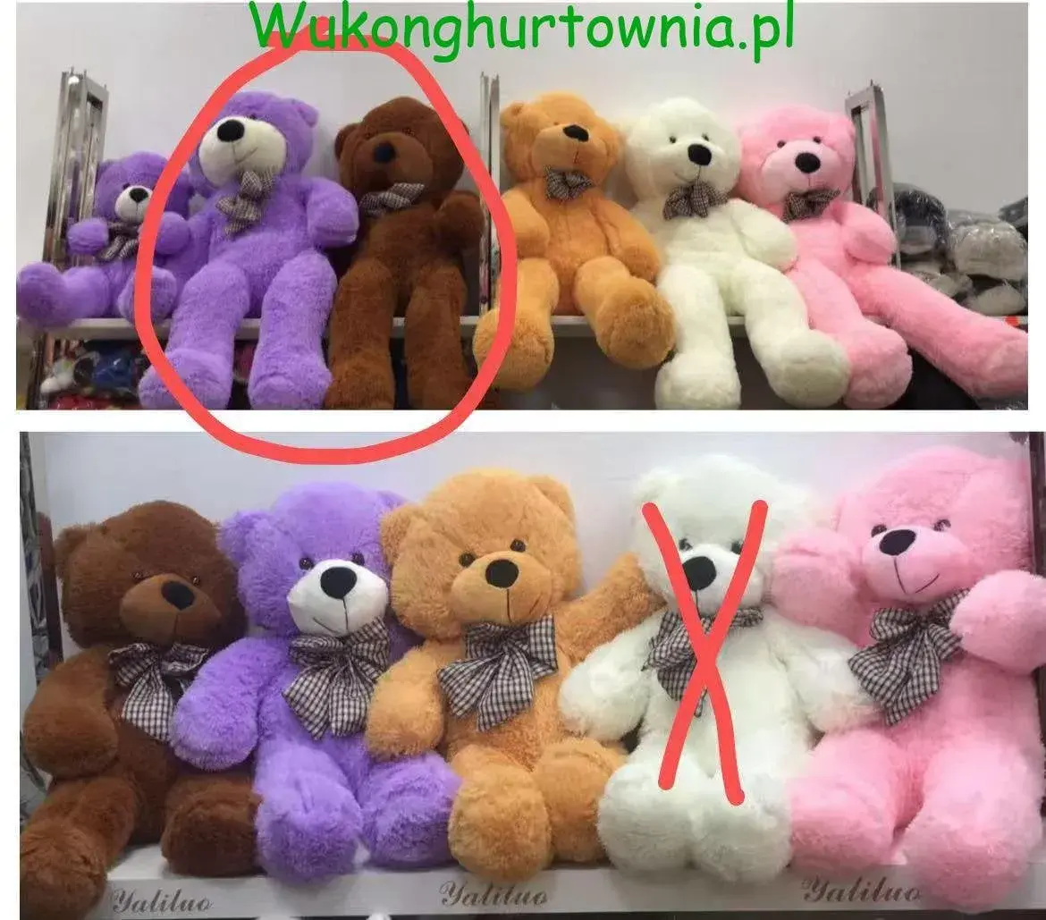 Maskotka Pluszowa Miś 80cm z Kokardą Mix Kolorów