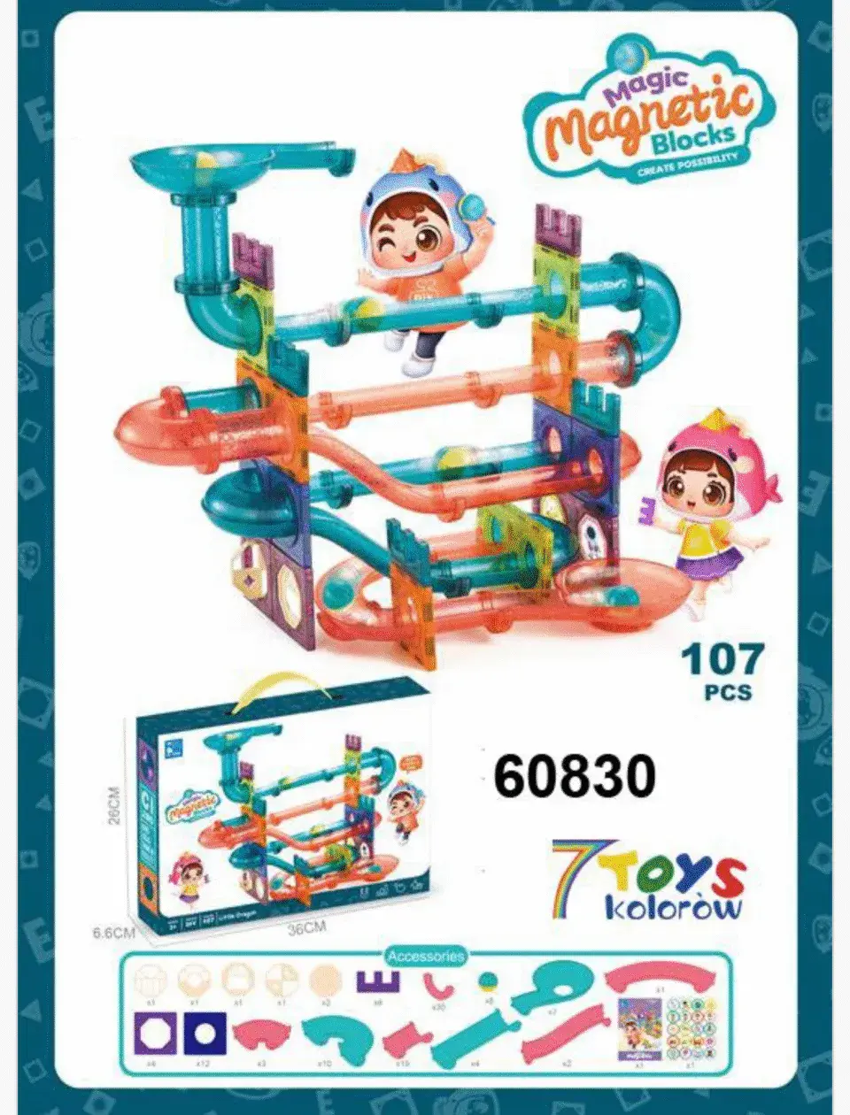 Klocki Magnetyczne Tor Kulkowy 107PCS Magic Blocks 60830