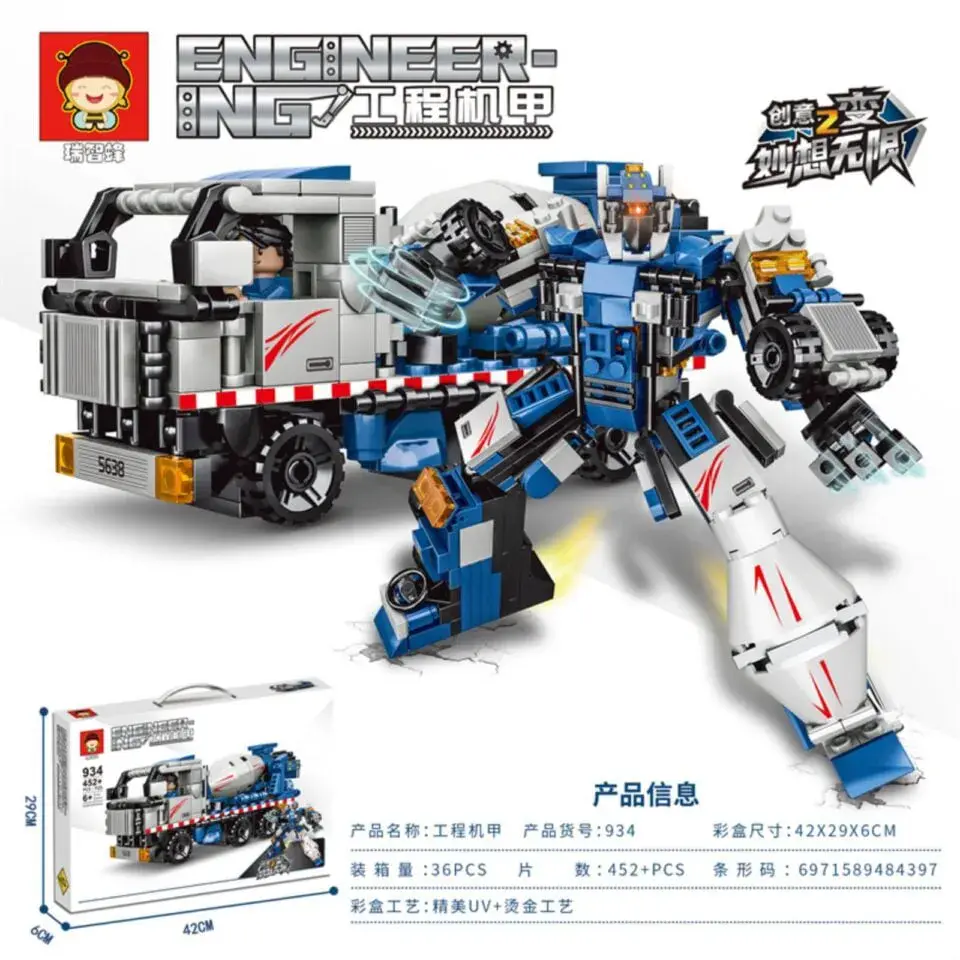 Klocki Engineering 2in1 452+PCS Robot Betoniarka 42x29x6cm