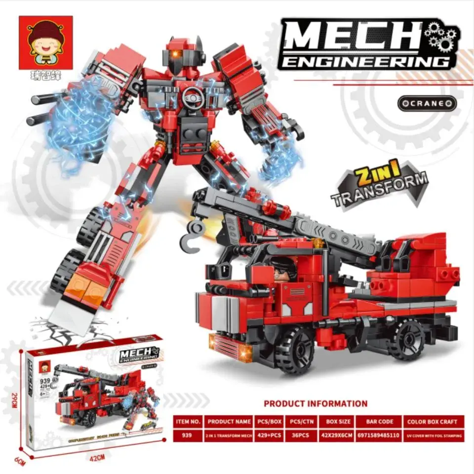 Klocki Mech Engineering 2in1 429+PCS Robot Dźwig Czerwony