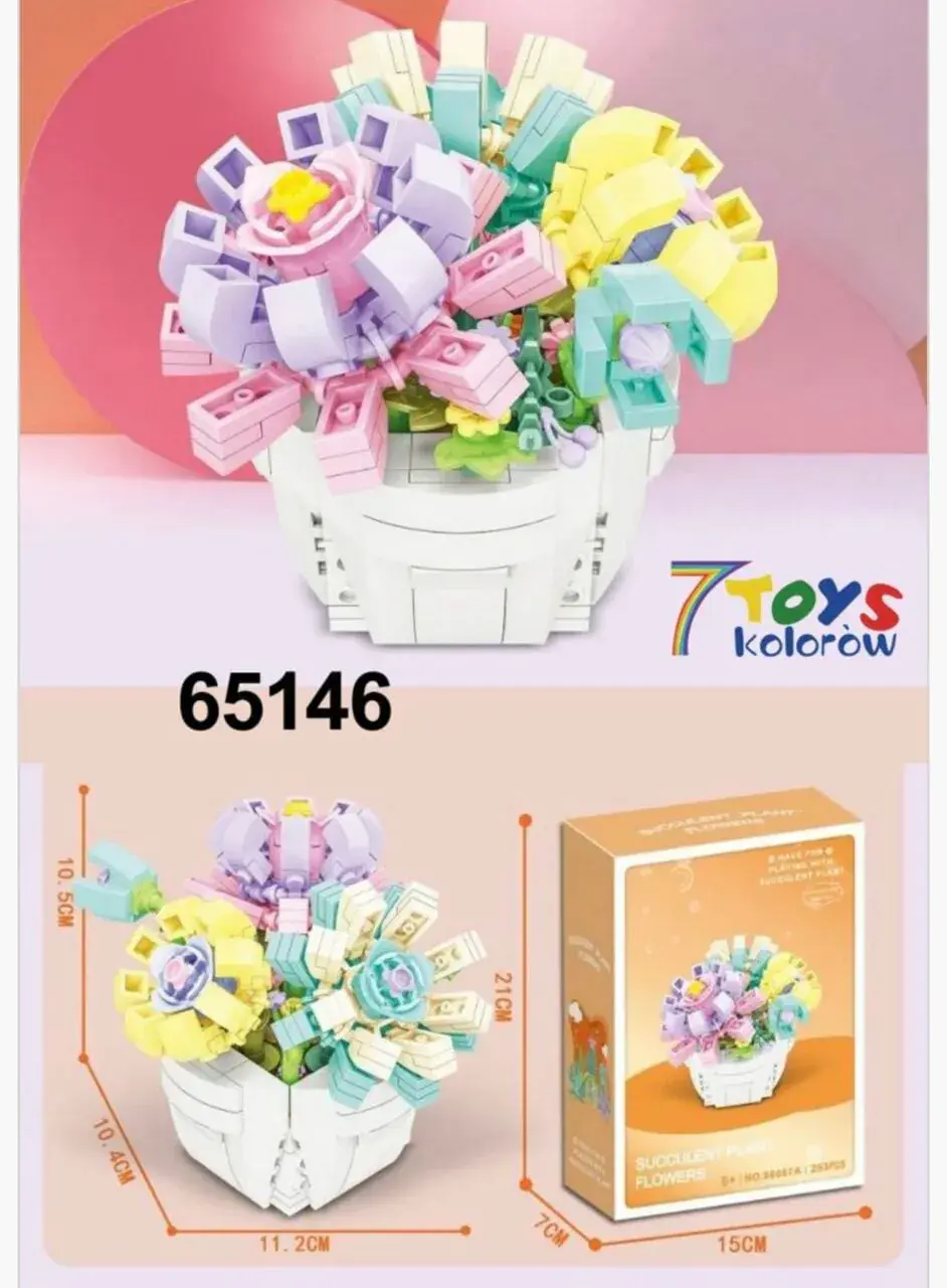Klocki Kwiaty Bukiet Sukulenty w Doniczce 21cm 253el. 7 TOYS
