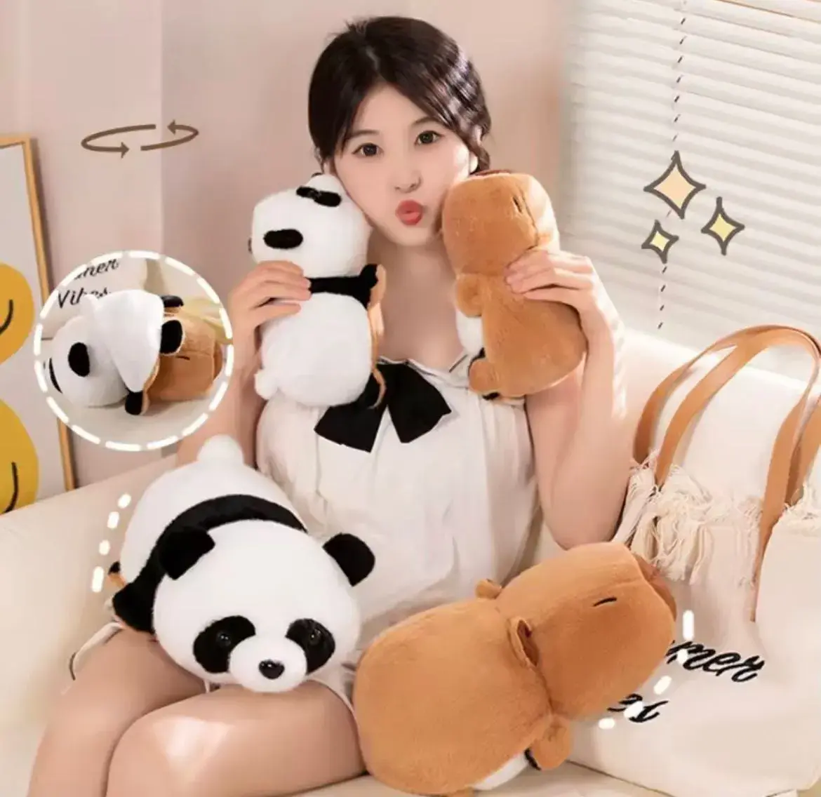 Maskotka Pluszowa Dwustronna 2IN1 Panda i Kapibara 20cm