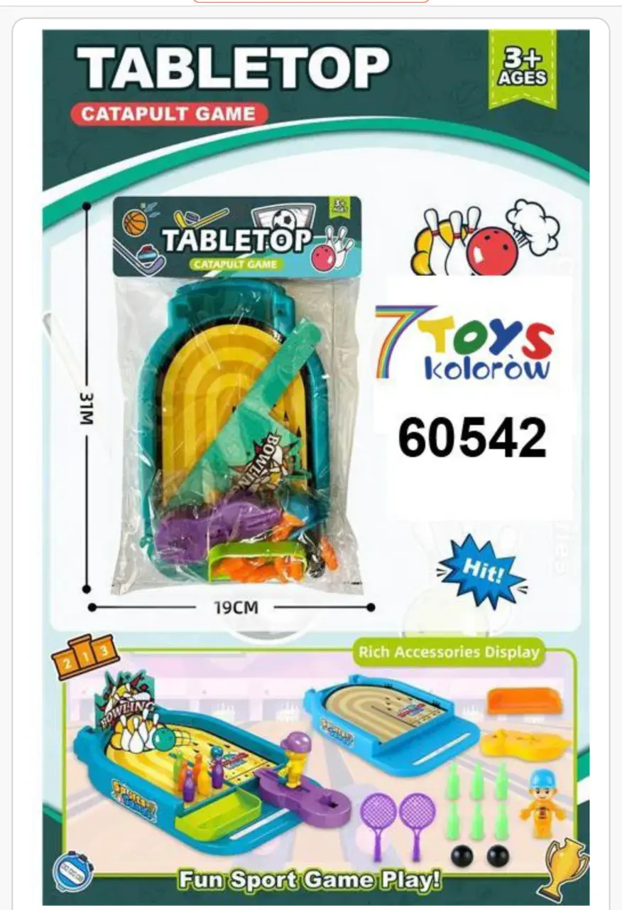Zestaw Tabletop Katapulta Kręgle Gra 31x19cm 3+