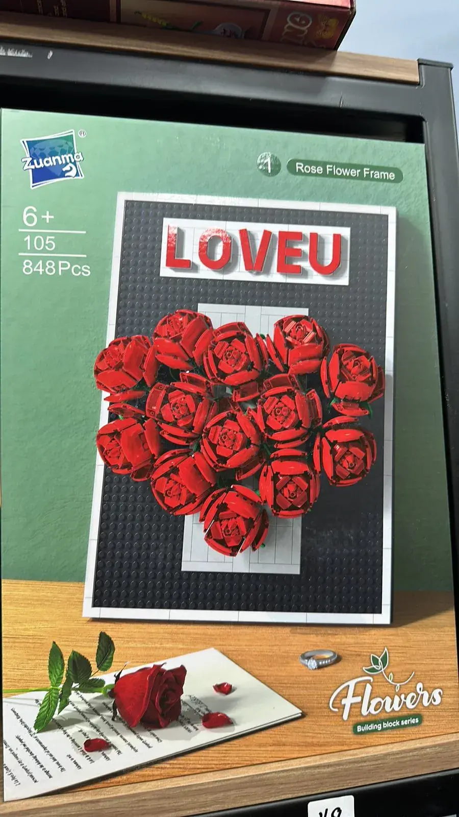 Klocki Kwiaty 848PCS Zuanma Rose Flower Frame Serce LOVEU