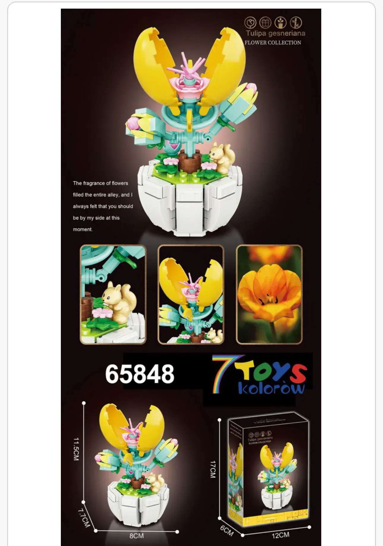 Klocki Kwiaty Tulipan 11,5cm Figurka Wiewiórka 65848 12szt
