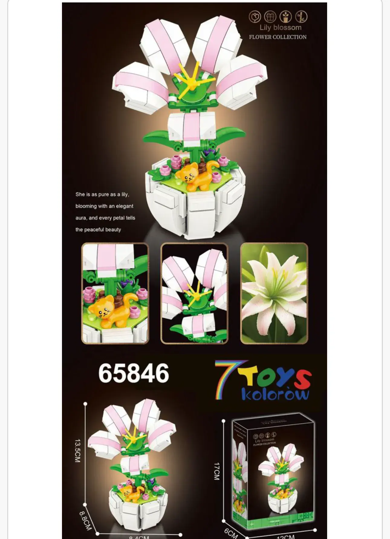 Klocki Kwiaty Lilia z Kotkiem 13.5cm Flower Collection 7 TOYS