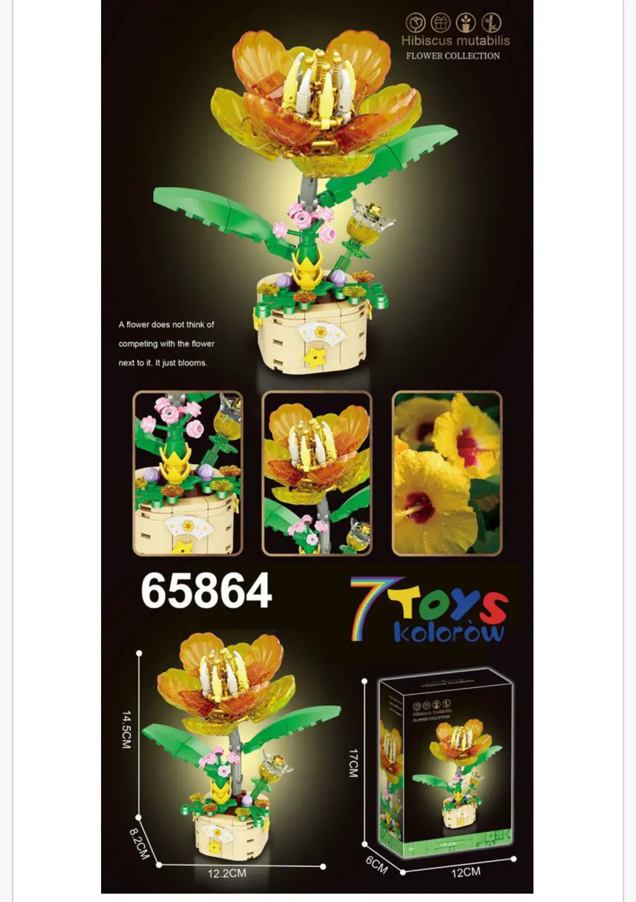 Klocki Kwiaty Hibiskus 14.5cm - Zestaw Konstrukcyjny 7 TOYS