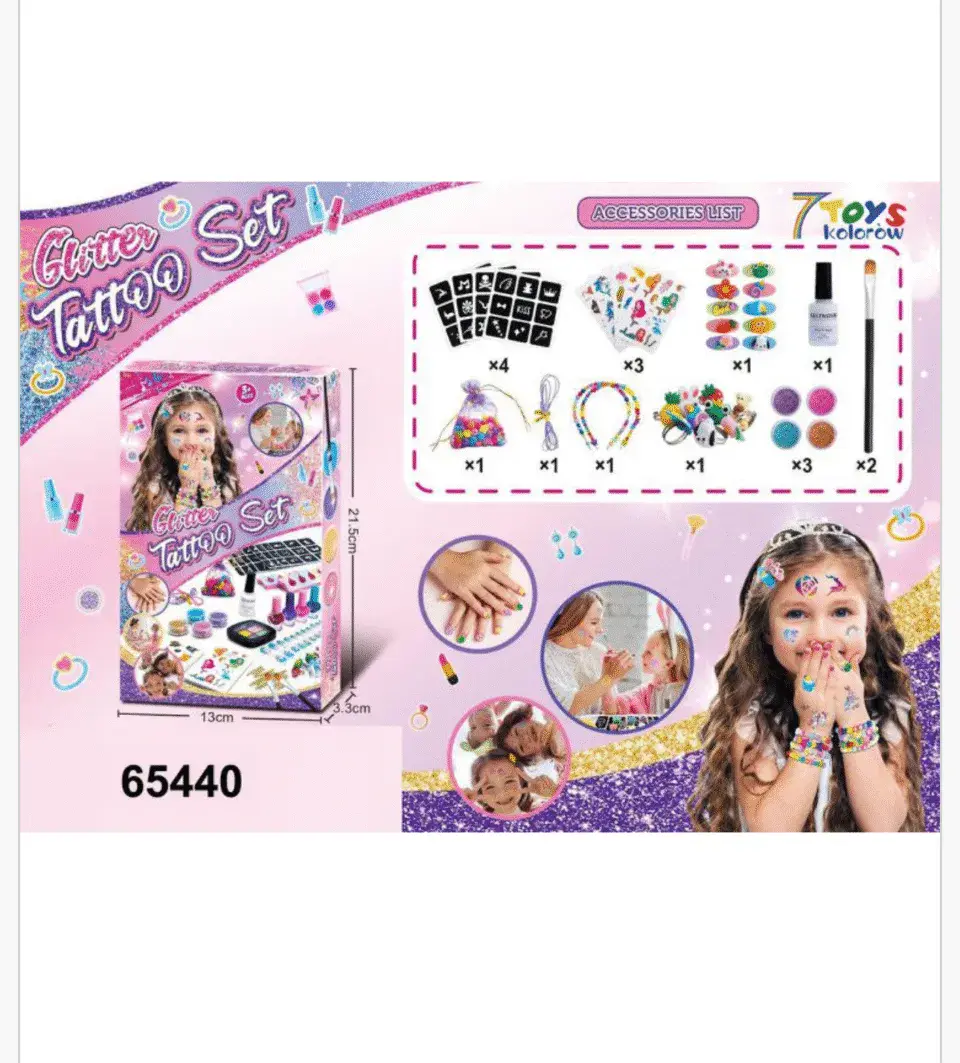 Zestaw Tatuaż DIY Glitter Tattoo Set z brokatem i akcesoriami